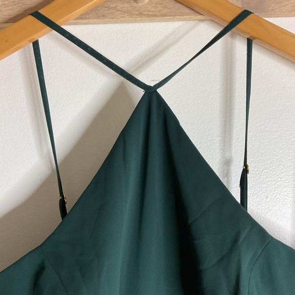 Dessy Lovely Lux Chiffon Halter backless Adjust Strap Maxi Evergreen Dress NWT 4 - Picture 5 of 9